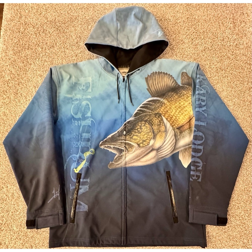 Fishbum Jacket Mens Large Walleye Kaby Lodge Full Zip Hoodie Fishing Print Coat